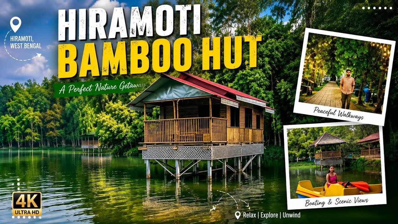 Bamboo stilt hut over water