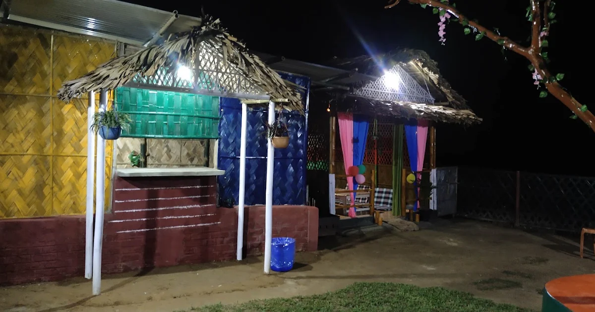 The hut glows at night